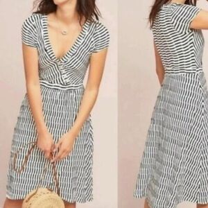 Anthropologie Maeve Navy and White Striped Wrap-Style Dress • Size Large